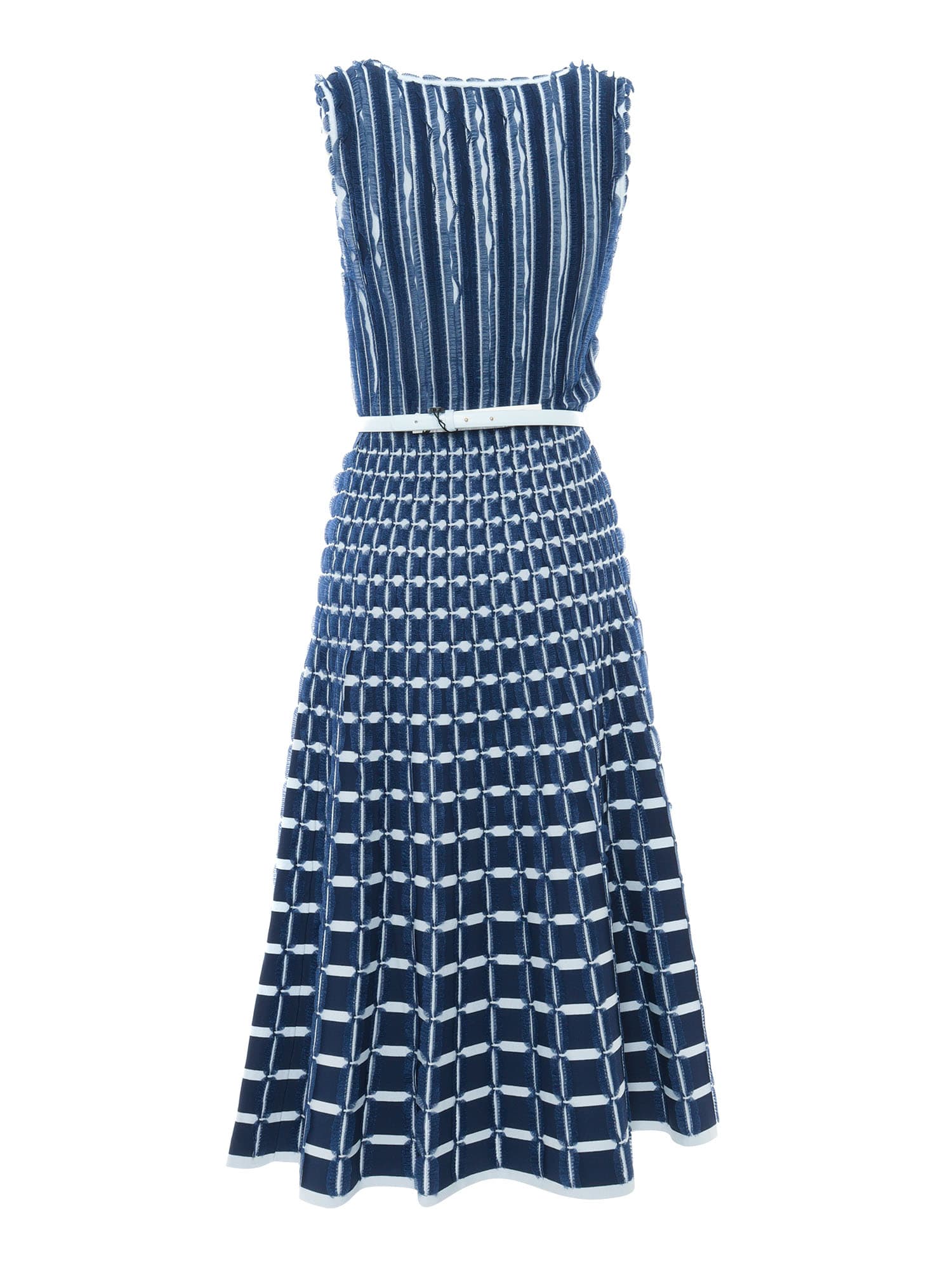 Elisabetta Franchi Belted Knitted Dress In Blue