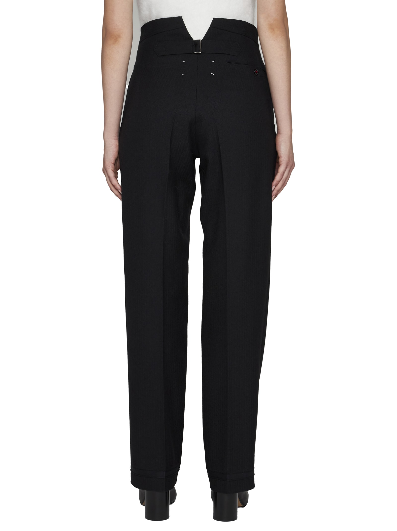Maison Margiela Herringbone Wool Pleated Trousers In Black
