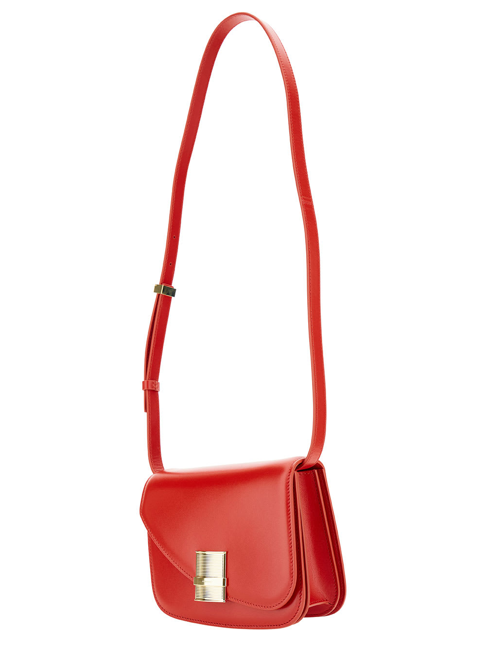 Shop Ferragamo Oyster Red Asymmetric Crossbody Bag With Logo Detail In Leather Woman