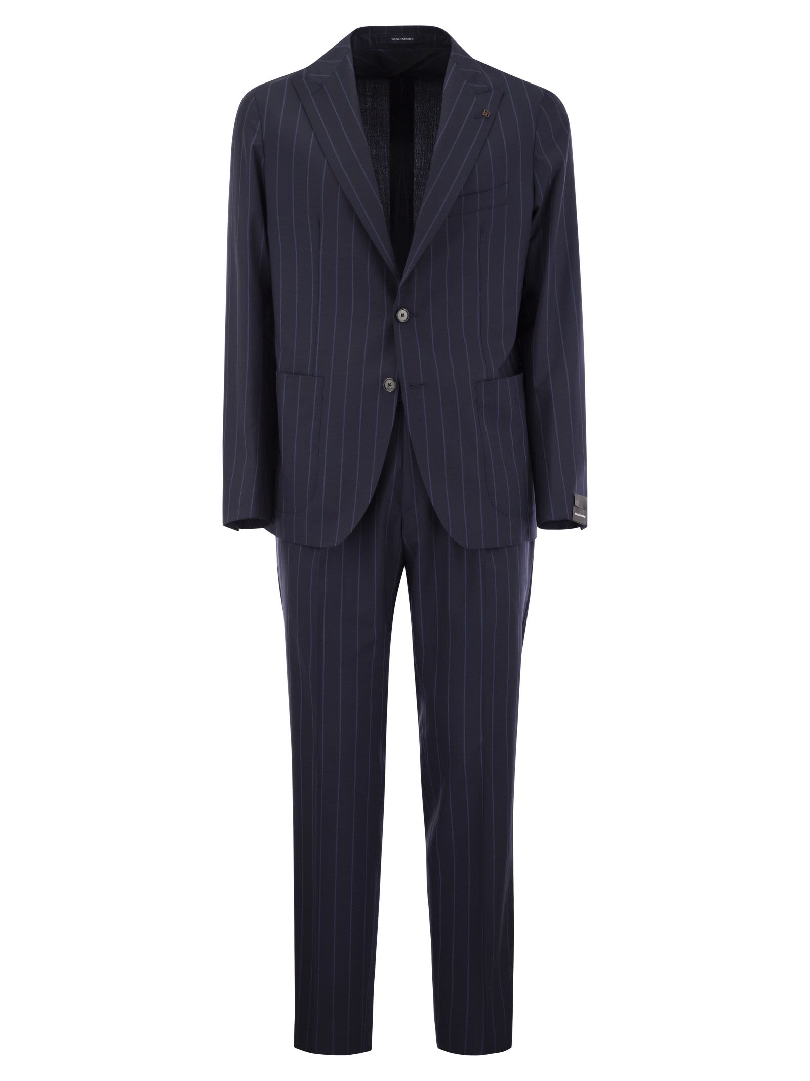 Shop Tagliatore Pinstripe Suit In Wool And Silk In Blue