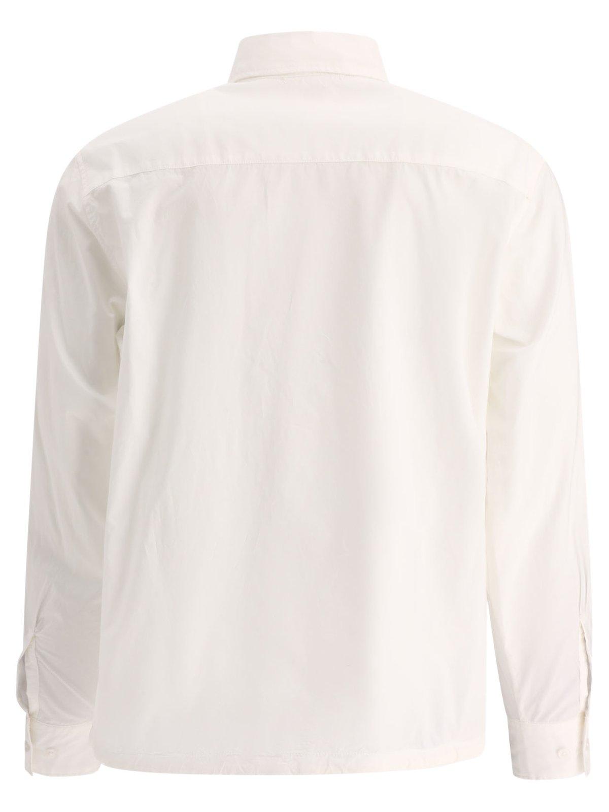 Shop C.p. Company Logo Embroidered Buttoned Poplin Overshirt In Gauze White