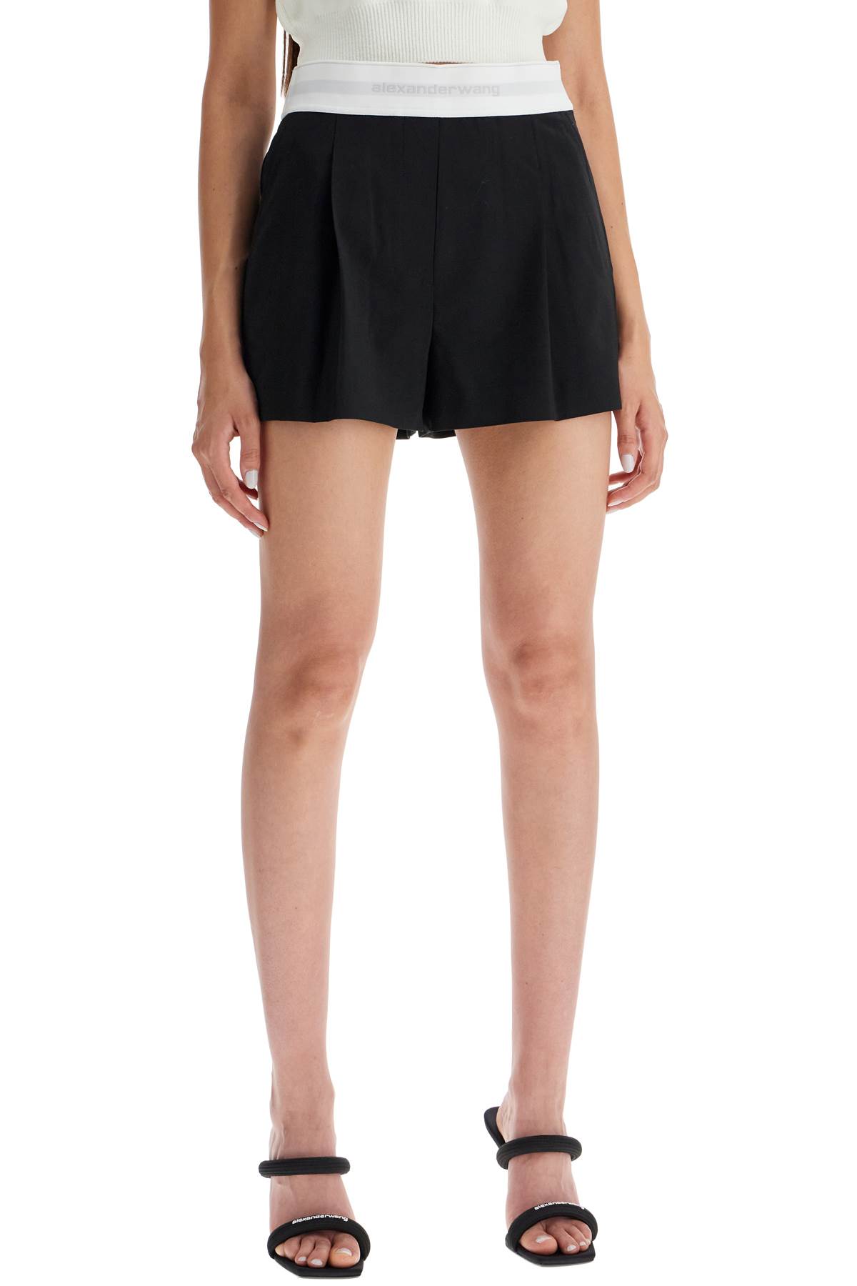 Shop Alexander Wang Pleated Shorts With Branded Band In Black (black)