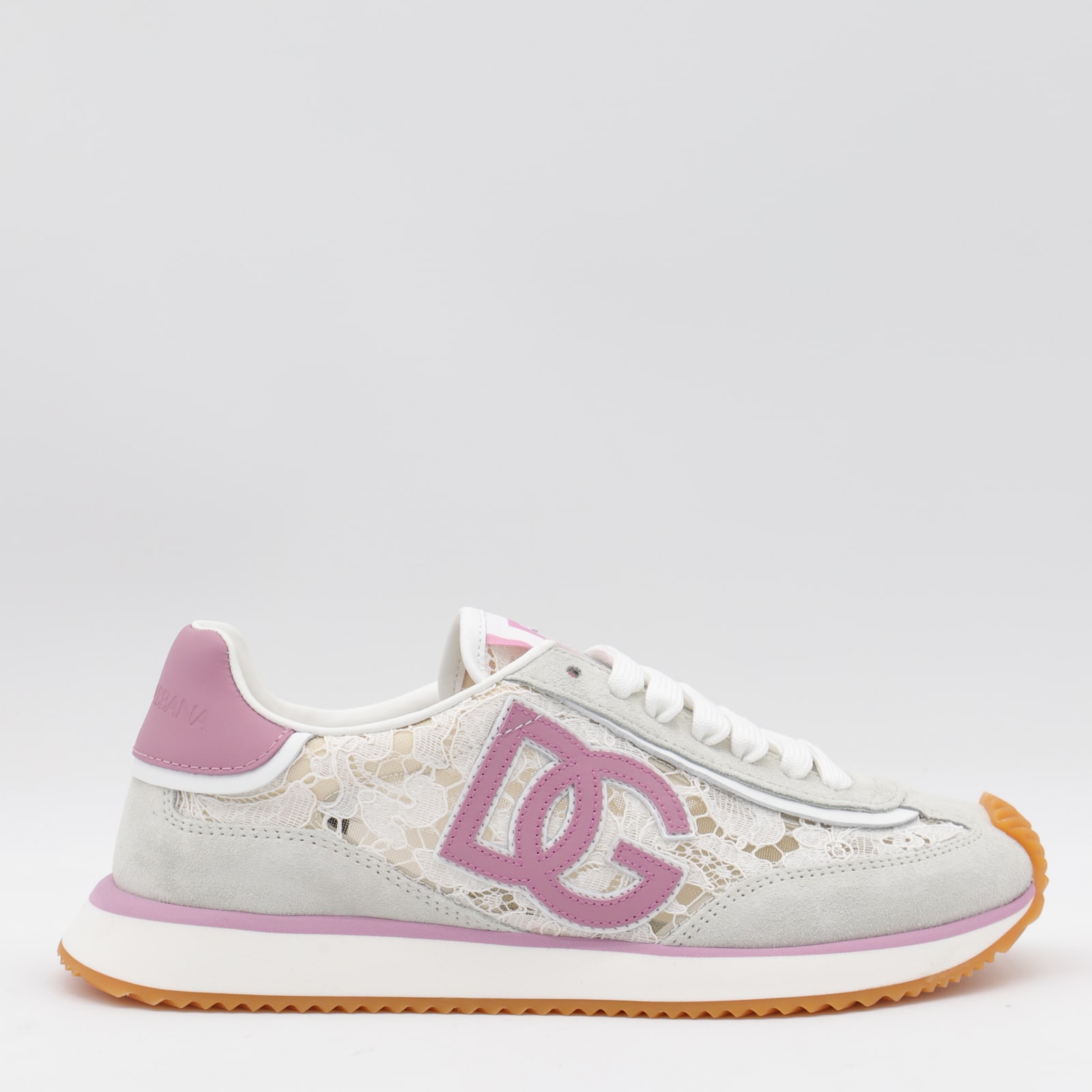 Dolce & Gabbana White And Pink Dg Cushion Sneakers