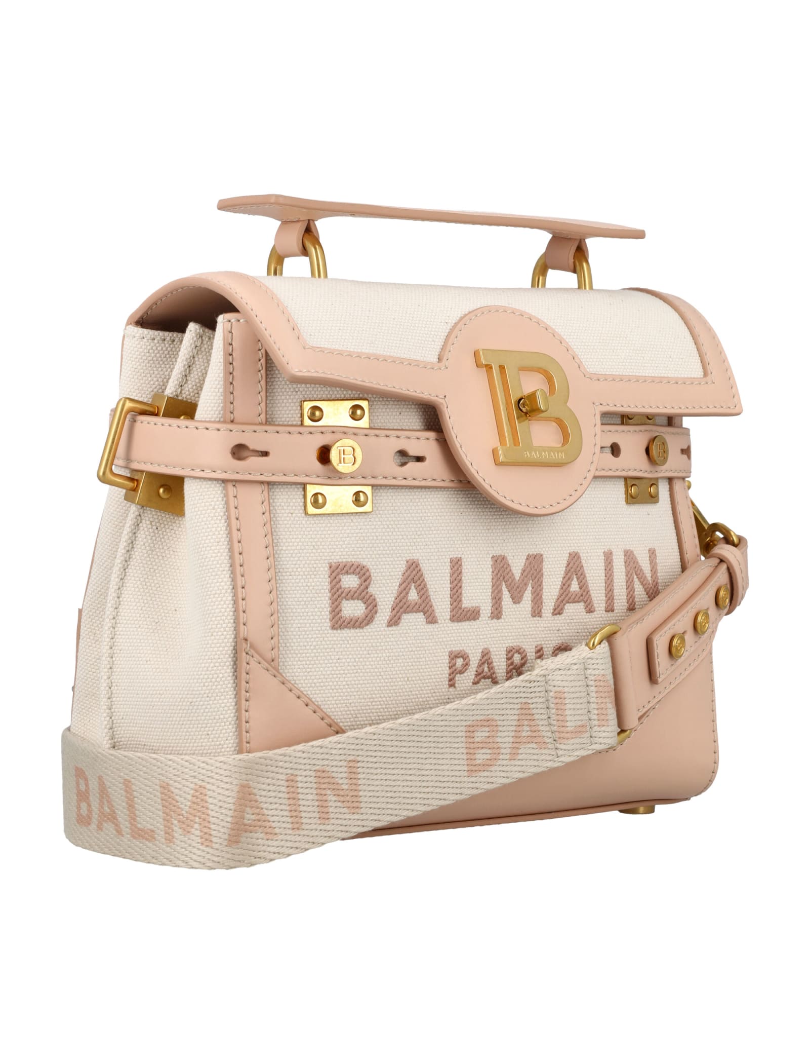 Shop Balmain B-buzz 23 Canvas Bag In Creme + Nude