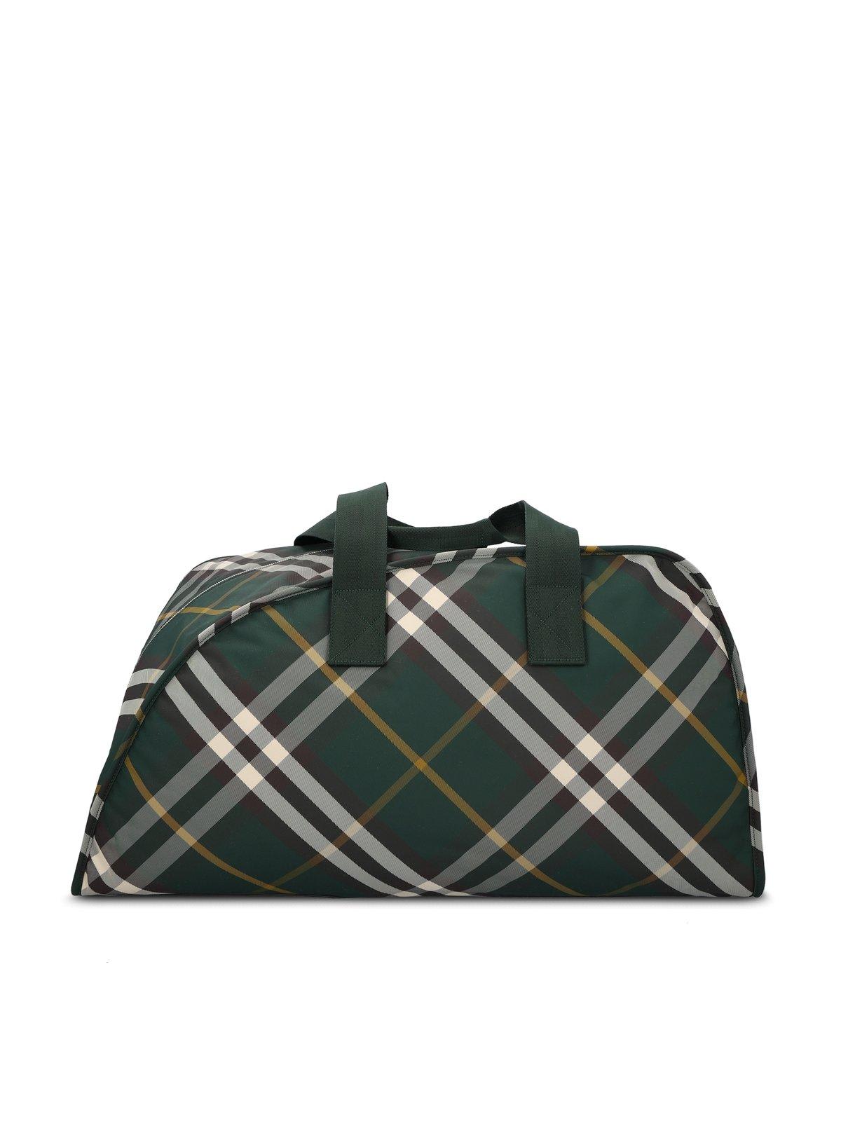 Large Shield Check-pattern Zipped Duffle Bag