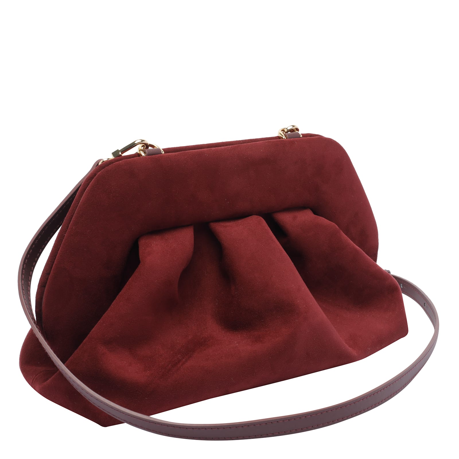 Themoirè Hand Clutch Bag In Bordeaux Tia Suede In Red
