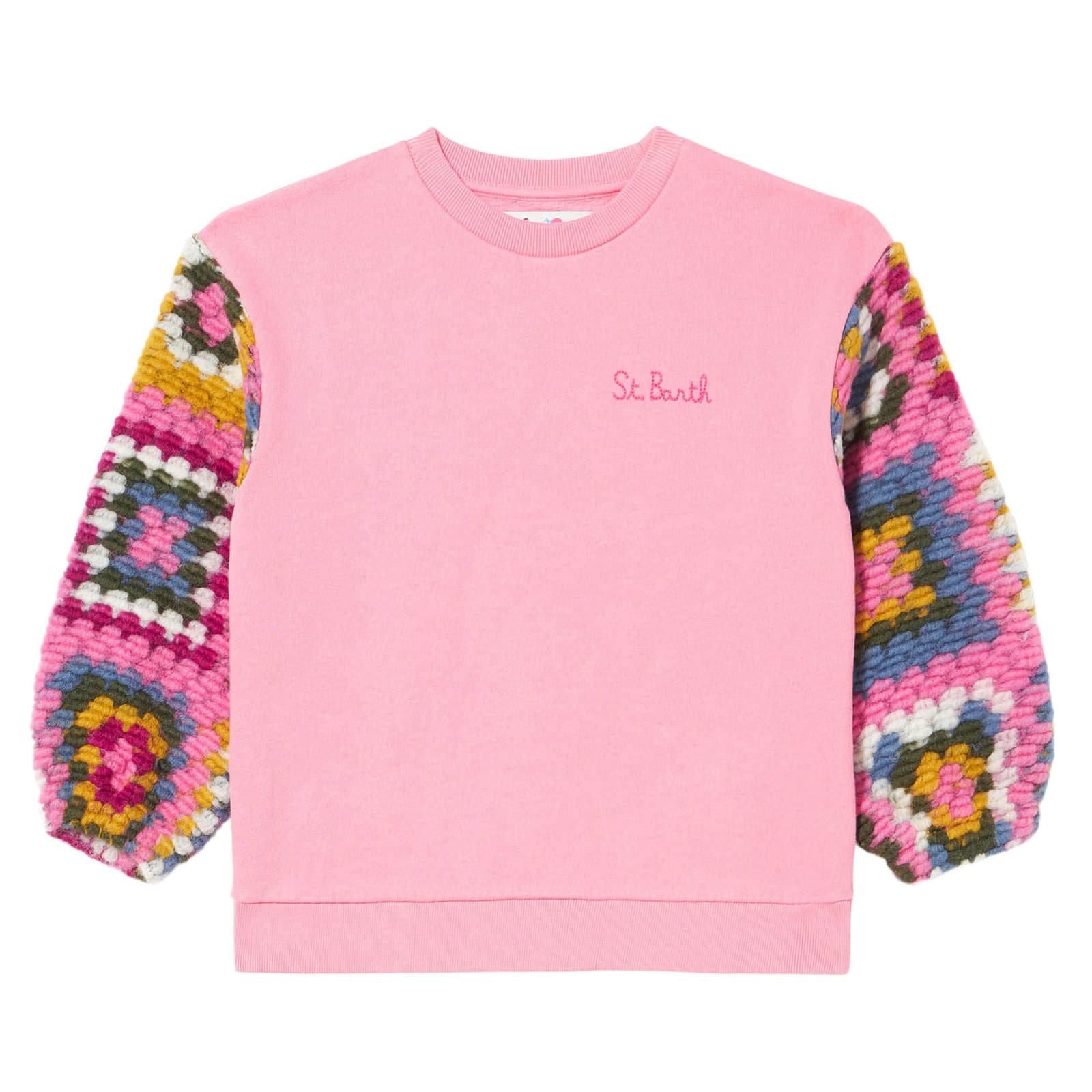 Mc2 Saint Barth Kids' Girl Pink Sweater With Crochet Sleeves