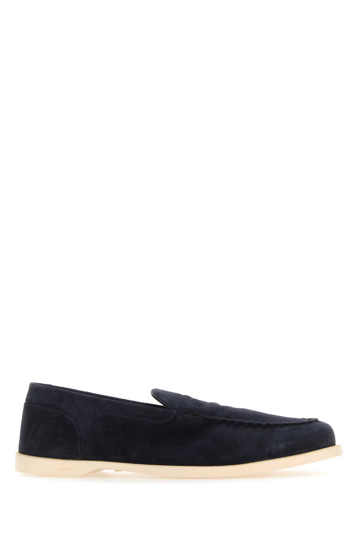 John Lobb Navy Blue Suede Pace Loafers In Black