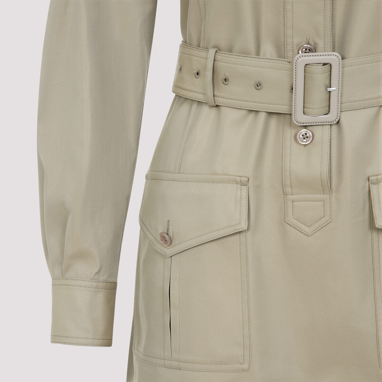 Tom Ford Pale Sage Beige Cotton Safari Mini Dress In Pale Sage