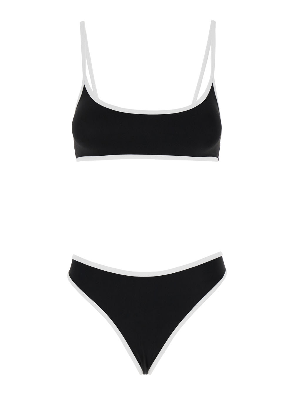 Black Two-piece Bikini With Contrasting Trim In Stretch Polyamide Woman