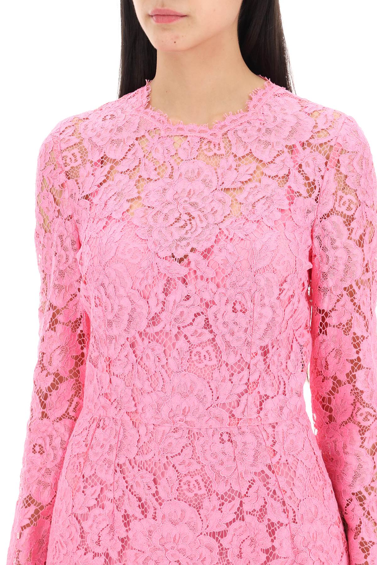 Shop Dolce & Gabbana Midi Dress In Floral Cordonnet Lace In Rosa