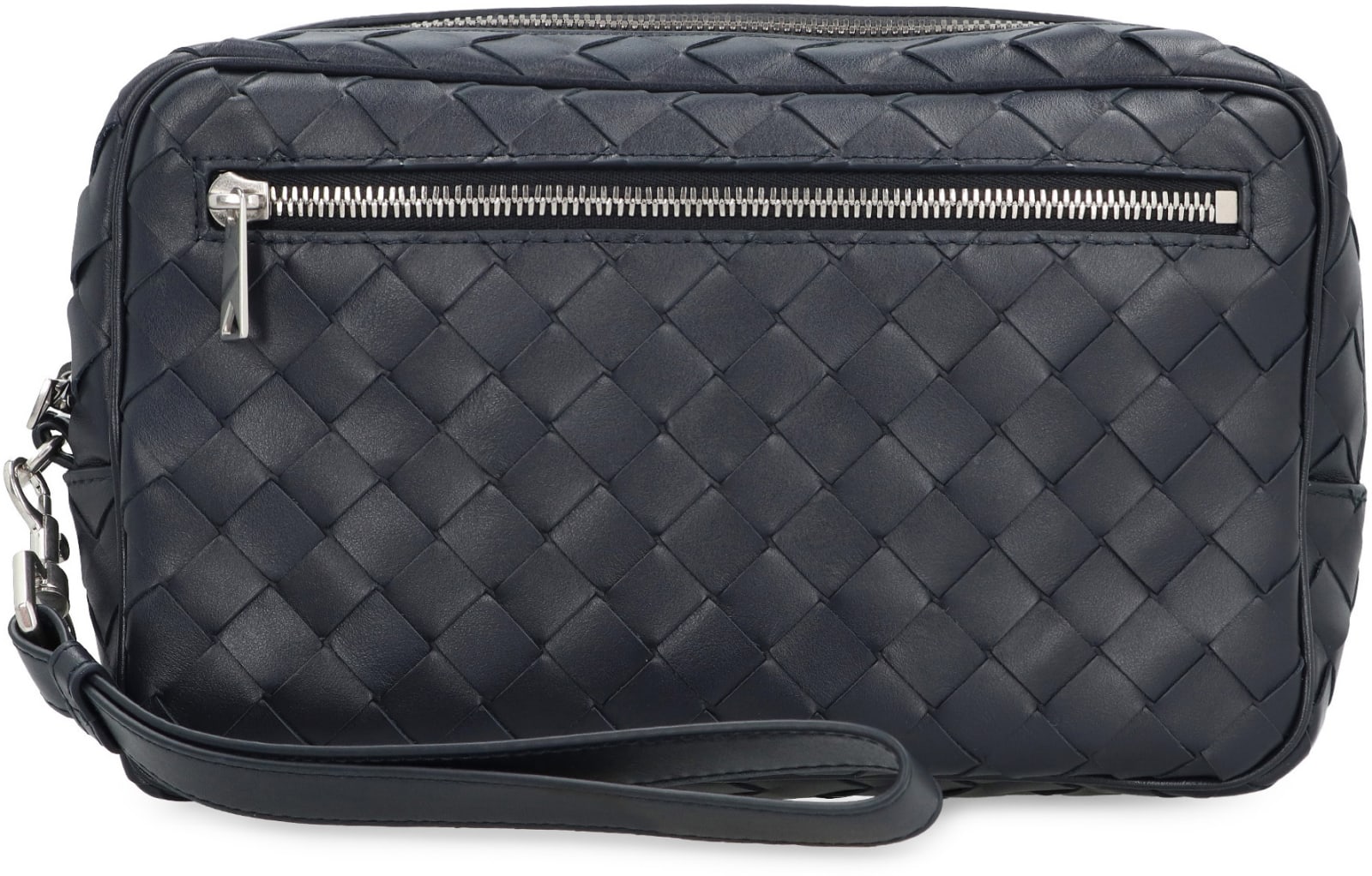 Shop Bottega Veneta Leather Pouch In Space Silver