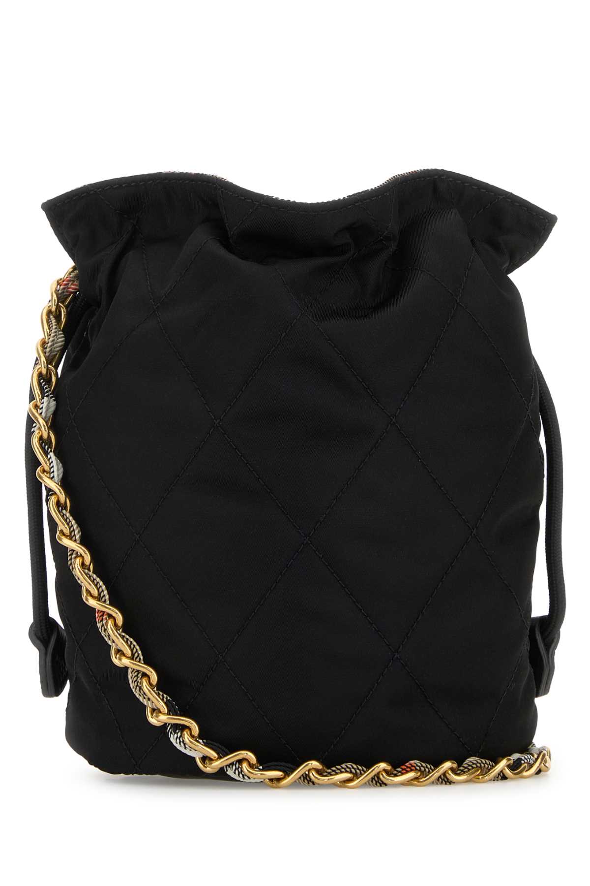 Burberry Black Canvas Horseshoe Bucket Bag In Black