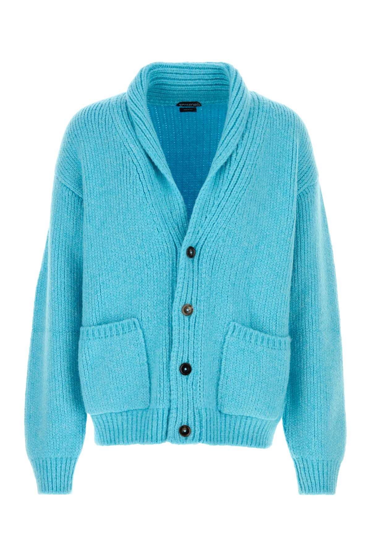 Tom Ford Mens Air Blue Shawl-collar Regular-fit Cashmere Cardigan In Blue