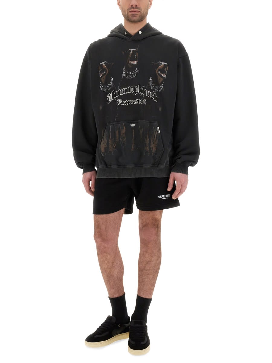 Represent Vintage Black Hoodie With Doberman Graphic And Classic Features In Black