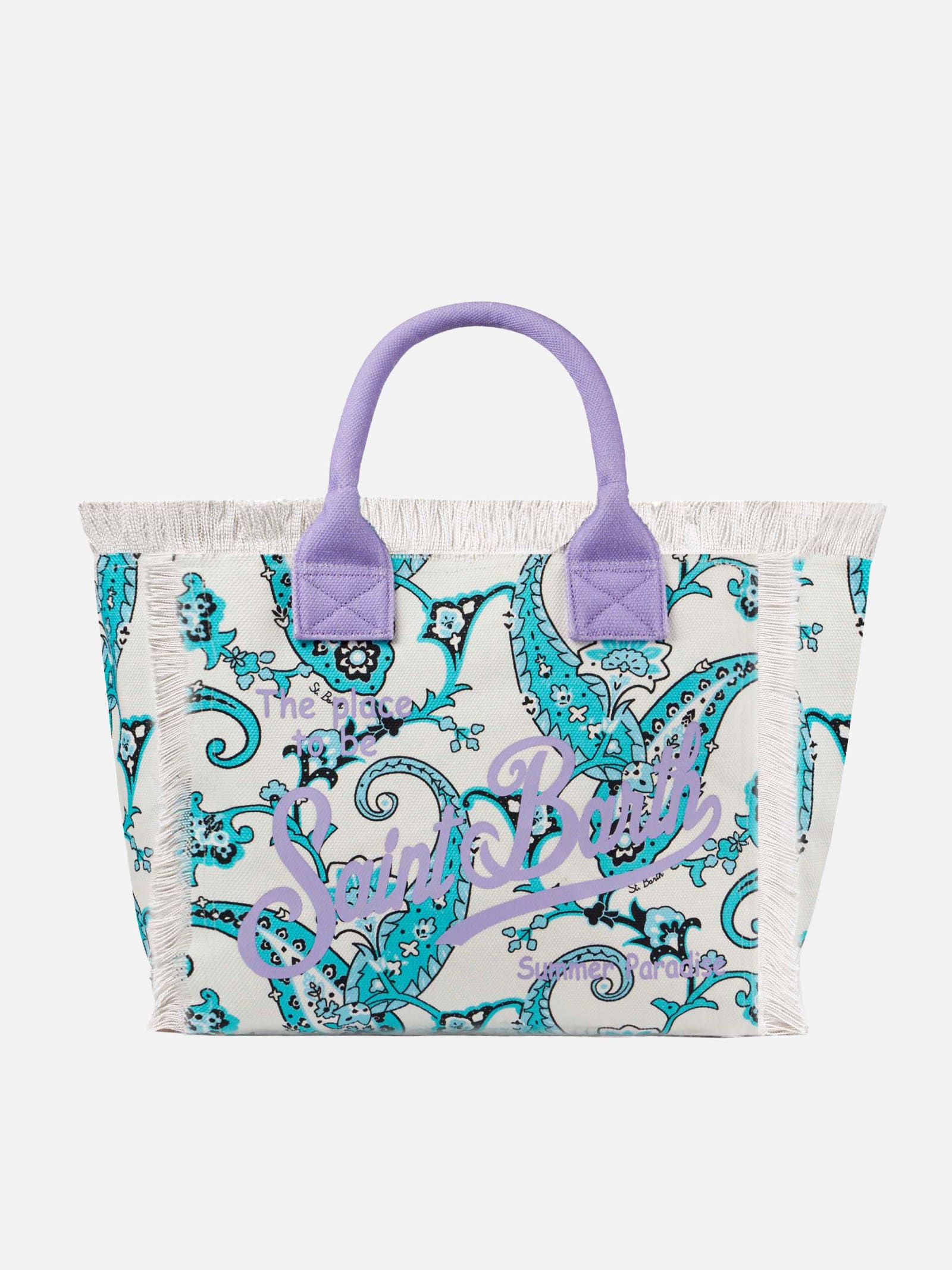 Mc2 Saint Barth Vanity Canvas Shoulder Bag With Paisley Print In White