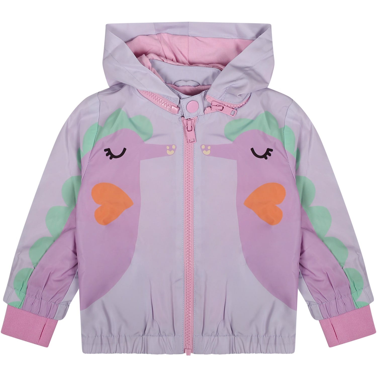 Stella Mccartney Pink Windbreaker For Baby Girl With Seahorse In Violet
