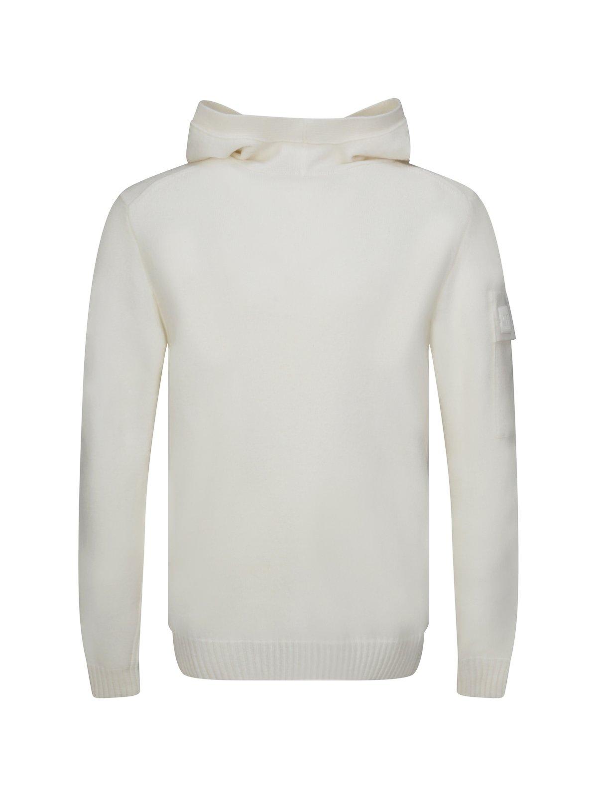 C.p. Company Logo-patch Hooded Knitted Jumper In White