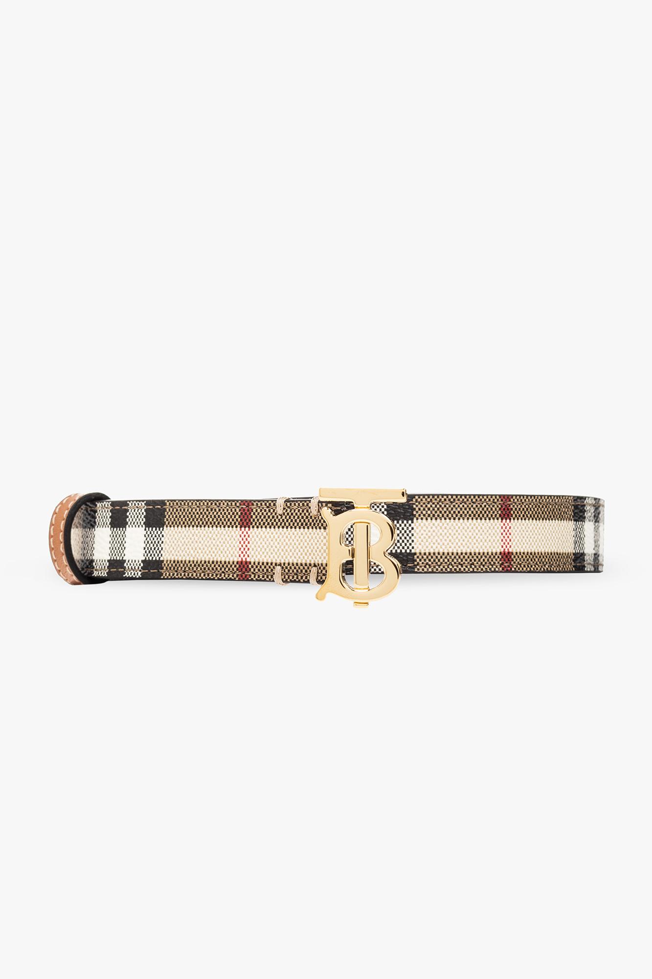 Burberry Belt With Logo In Vcheck / L Gold