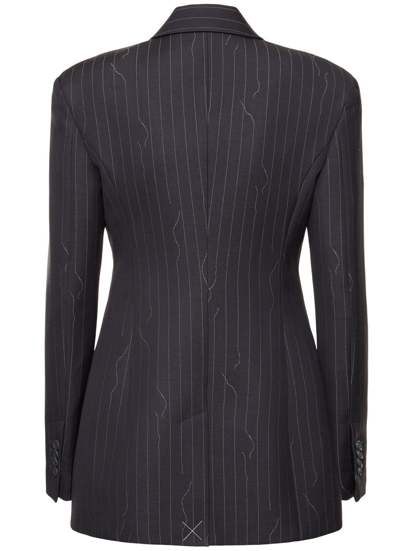 Shop Off-white Pinstripe-pattern Virgin Wool-blend Blazer In Grey