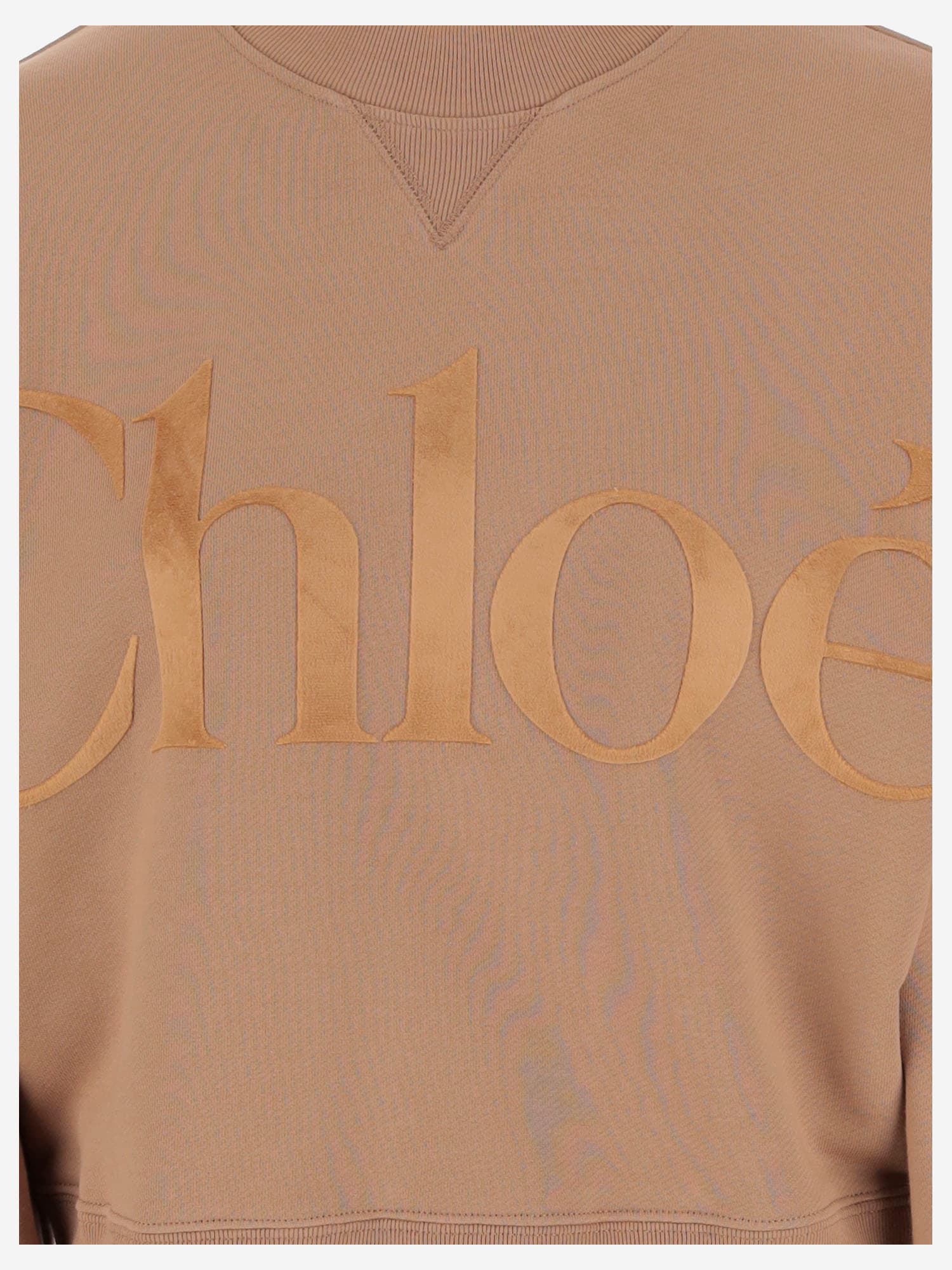 Shop Chloé Cotton Sweatshirt With Logo In Beige