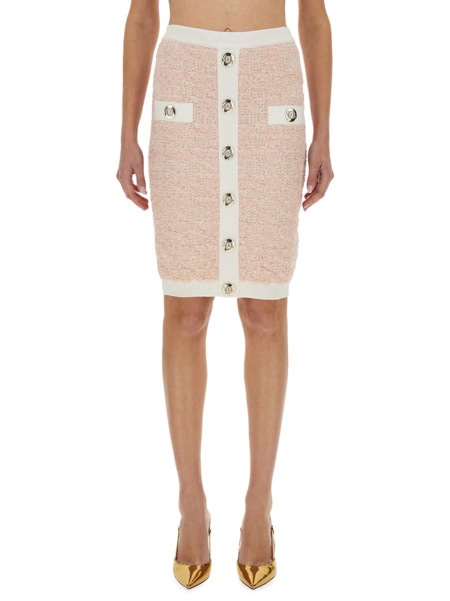 Balmain Tweed Midi Skirt In Pink