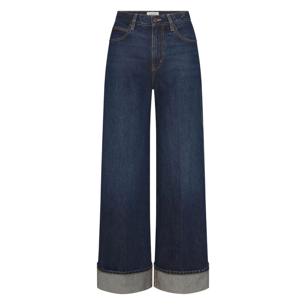 Frame Womens Spencer The Cuffed Wide-leg Denim Jeans In Blue