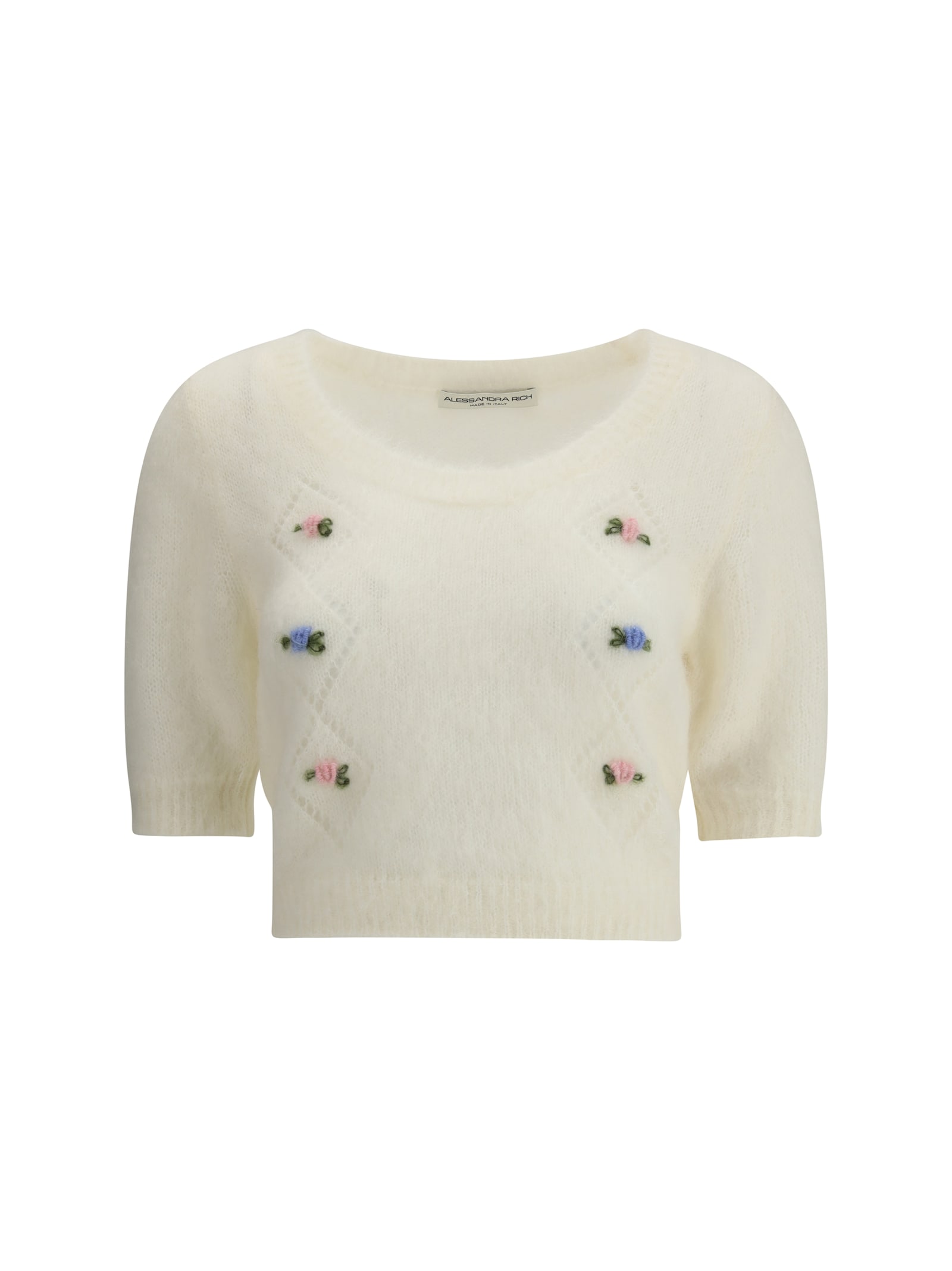 Alessandra Rich Short Sleeve Mohair Sweater In Neutral