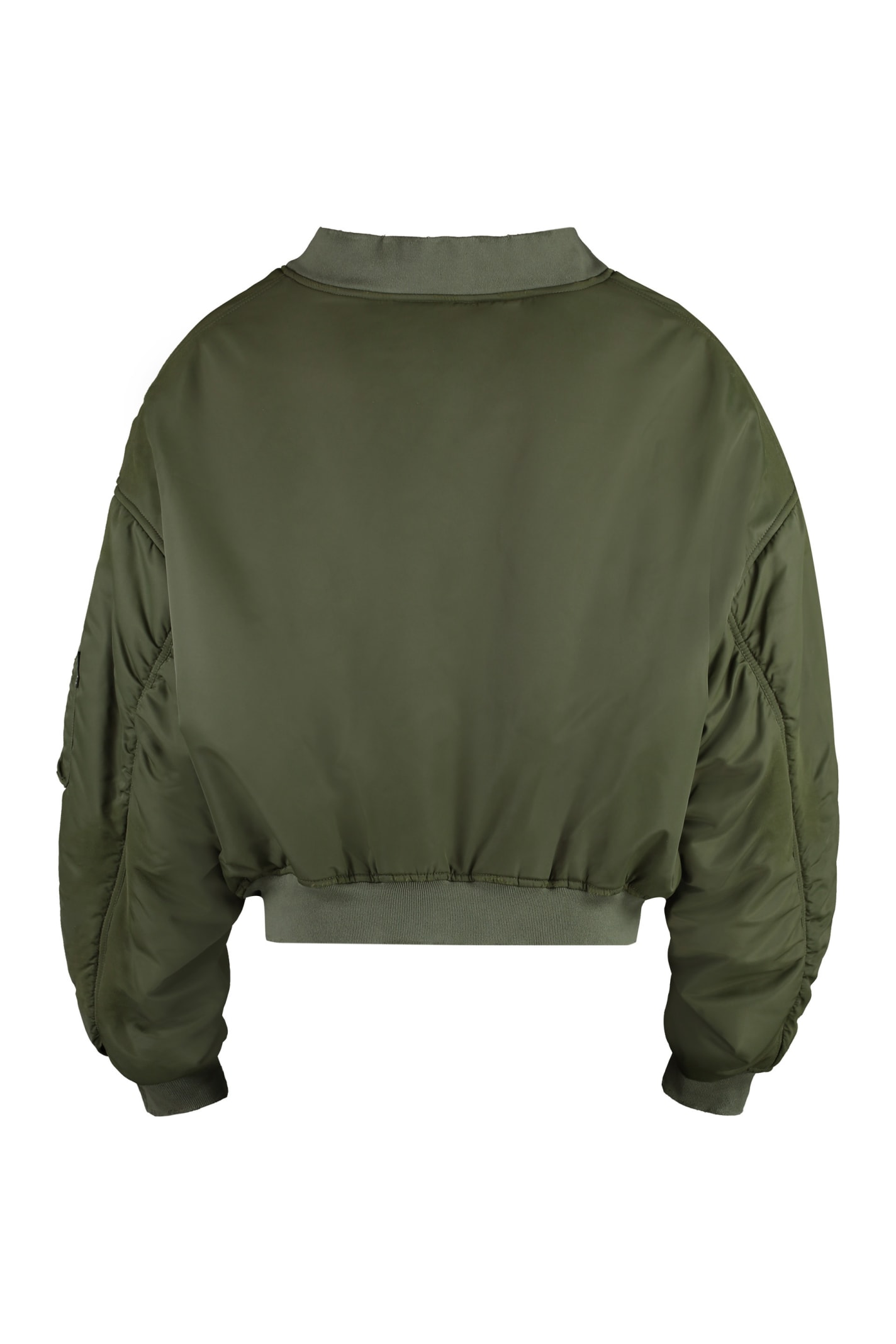 Shop Balenciaga Off Shoulder Bomber In Green