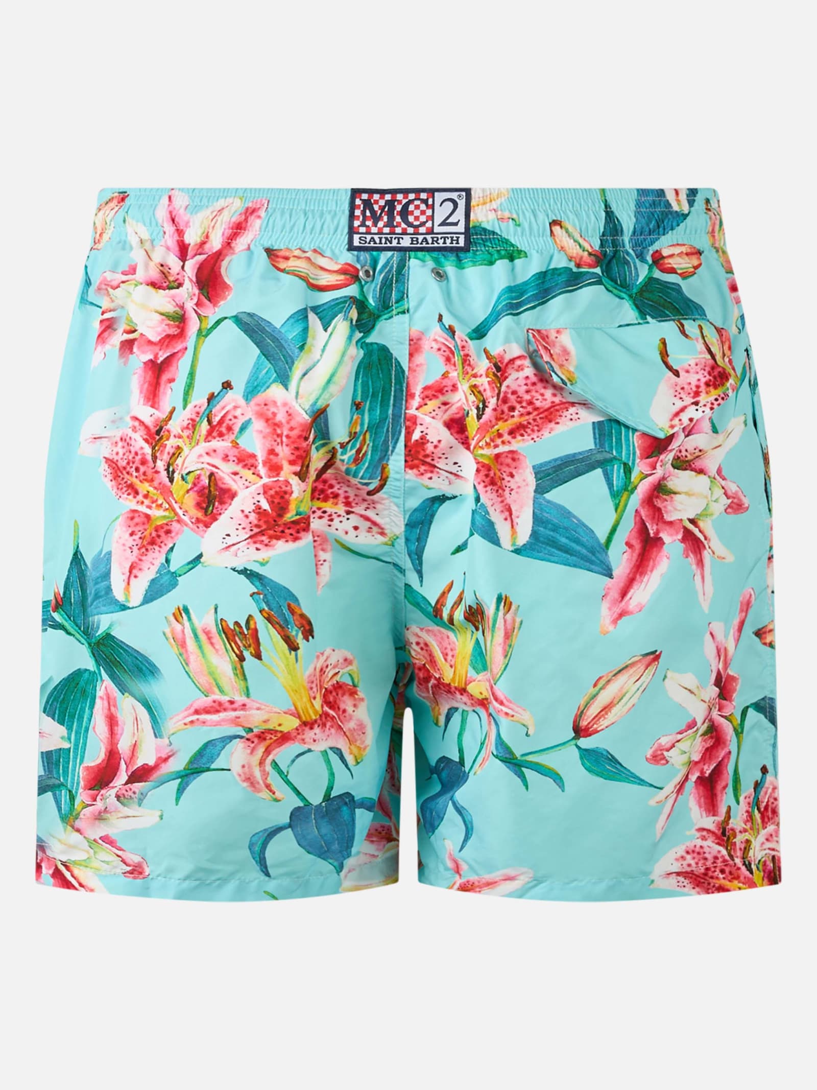 MC2 SAINT BARTH MAN LIGHTWEIGHT FABRIC SWIM-SHORTS LIGHTING WITH TROPICAL FLOWERS PRINT 