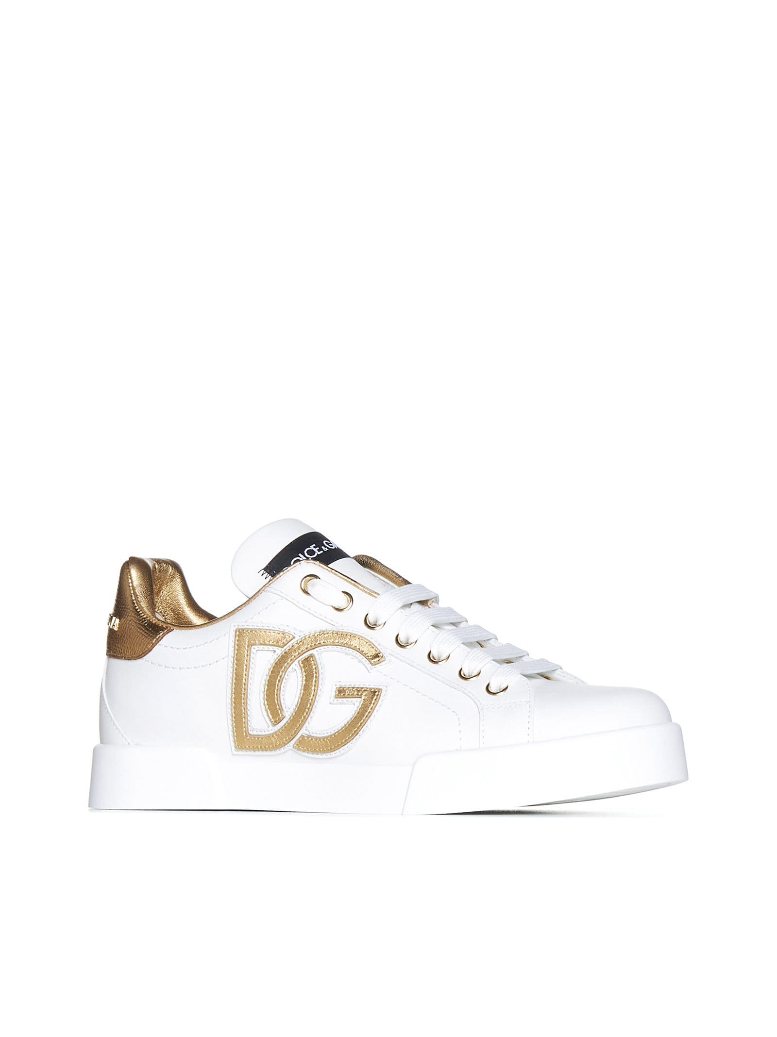 Dolce & Gabbana Portofino Logo Detail Leather Sneakers In White