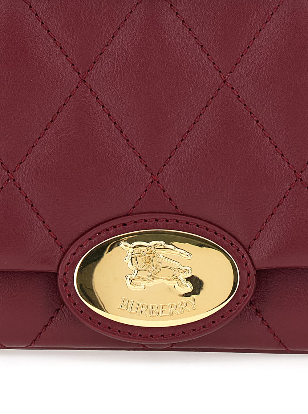 Burberry Bordeaux Quilted Crossbody Bag With Ekd Plaque On The Front And Chain-link Shoulder Strap In Leather In Burgundy