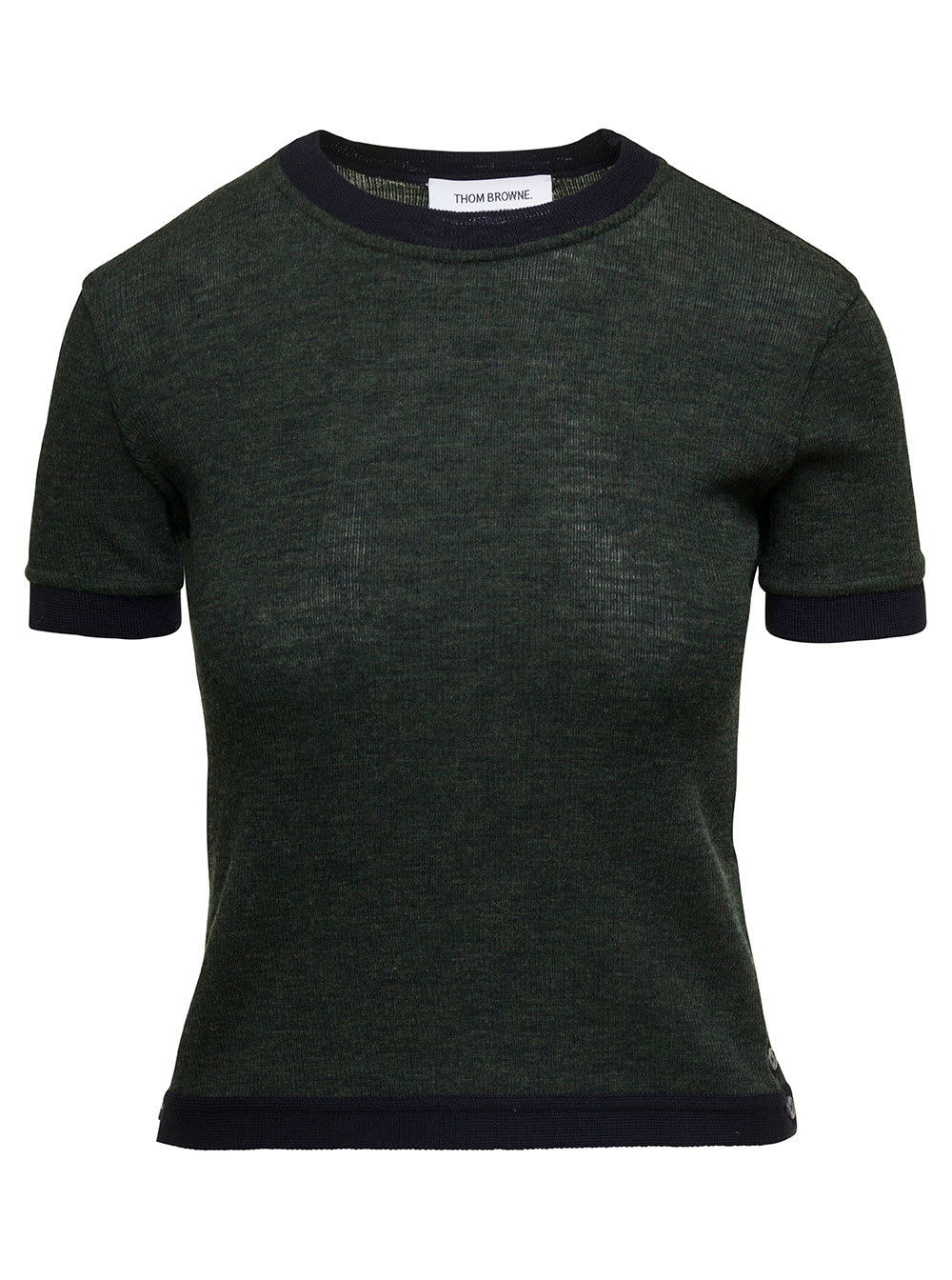 Shop Thom Browne Short Sleeve Tee W/ Contrast Trims In Wool Rib In Green