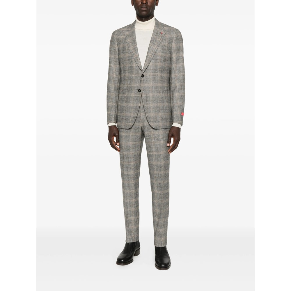 Isaia Checked Single-breasted Suit In Gray