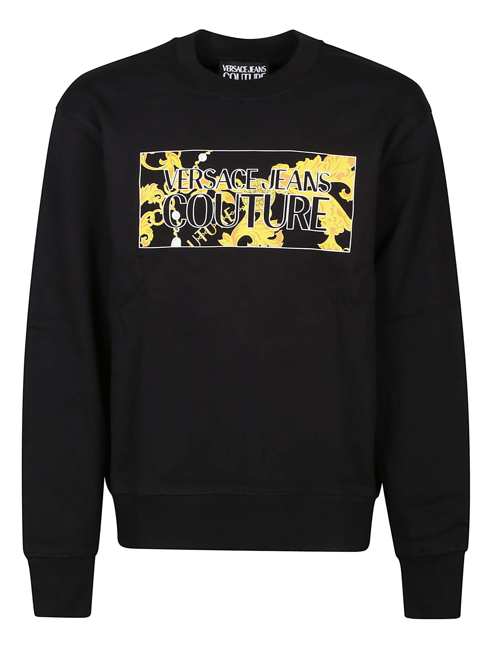 Shop Versace Jeans Couture Logo Square Pearls Sweatshirt In Black