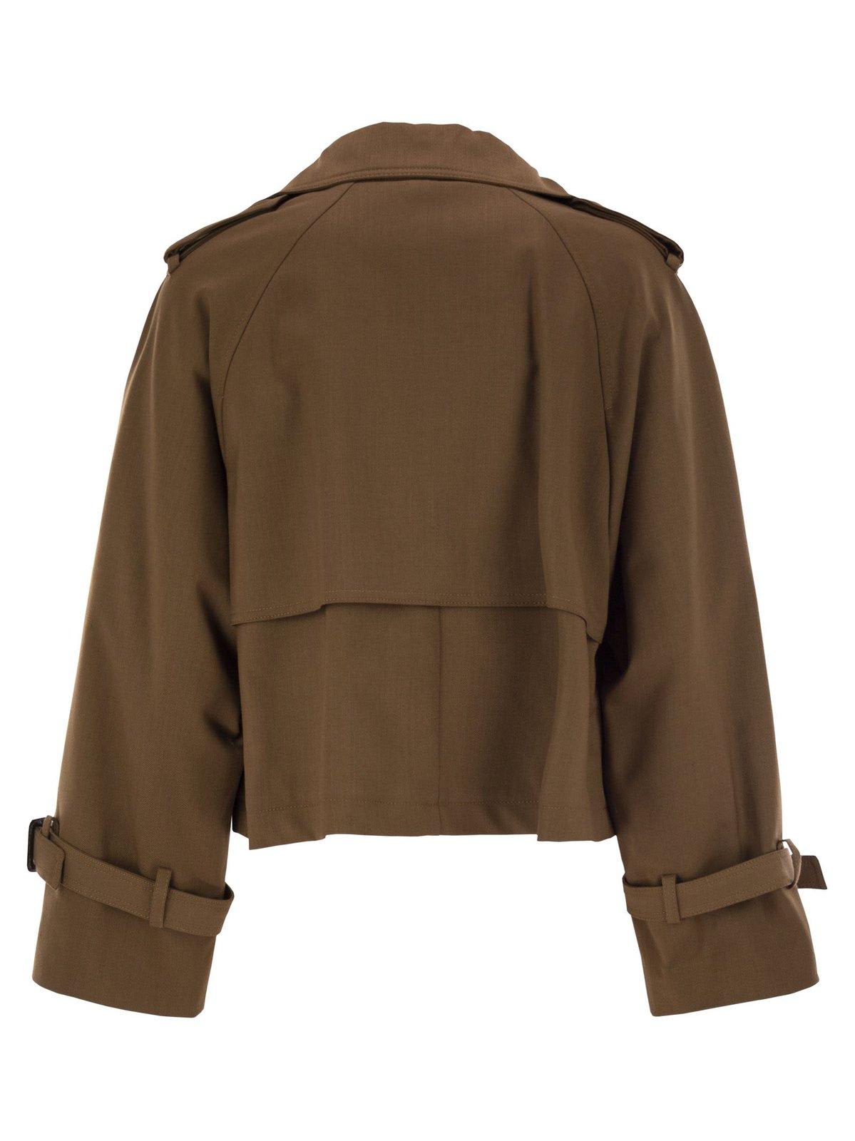 Shop Weekend Max Mara Double-breasted Long-sleeved Coat In Brown