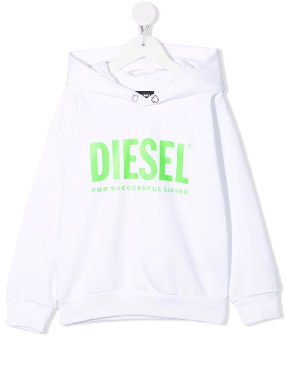 Diesel Kids White Hoodie With Fluo Green Oversize Logo