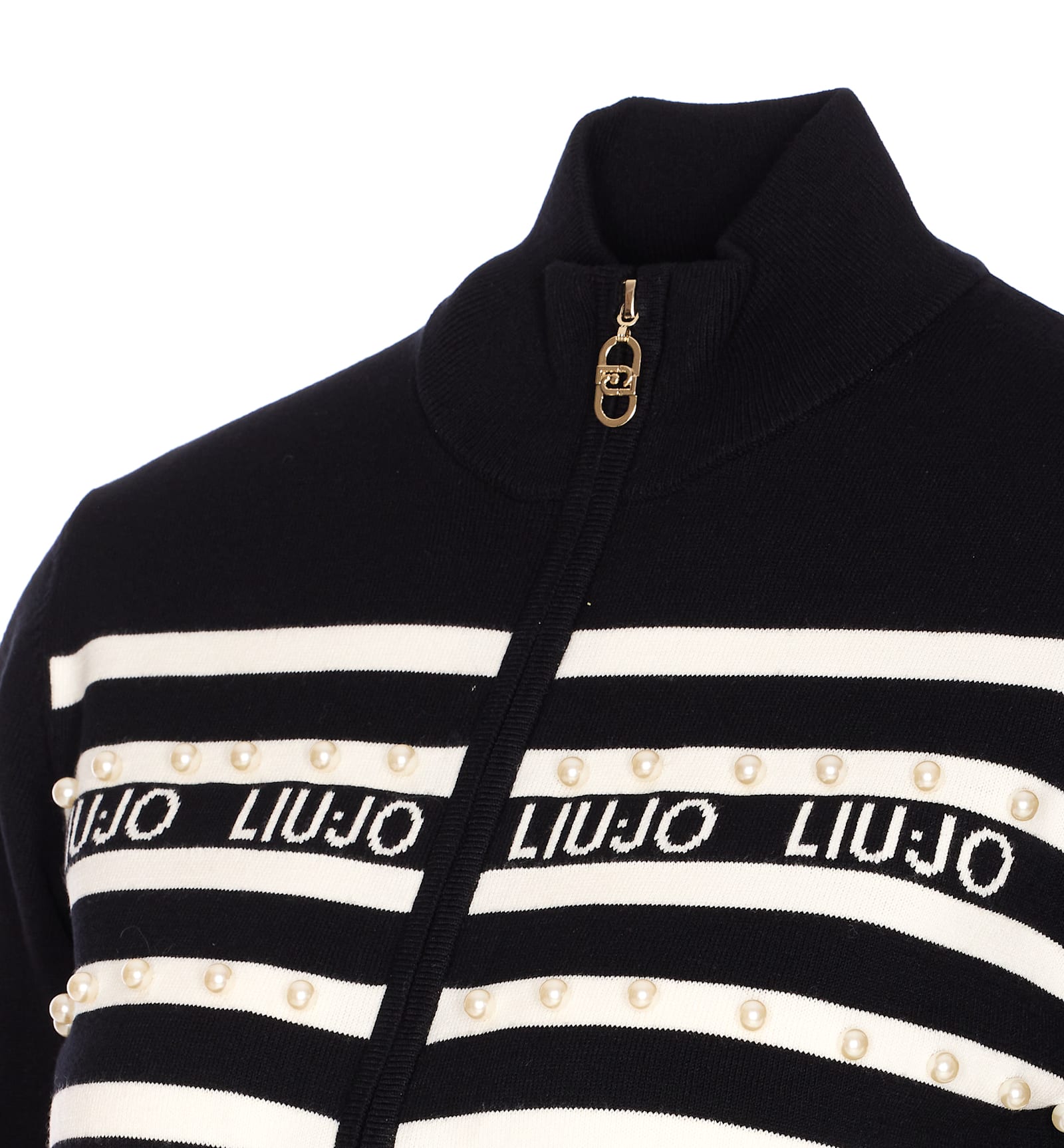 Liu •jo Pearl-embellished Striped Cardigan In Black
