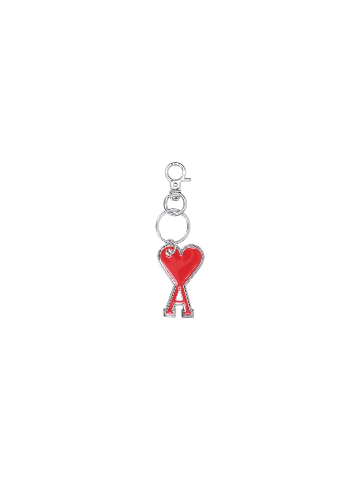 Shop Ami Alexandre Mattiussi Logo Keyring In Scarlet Red