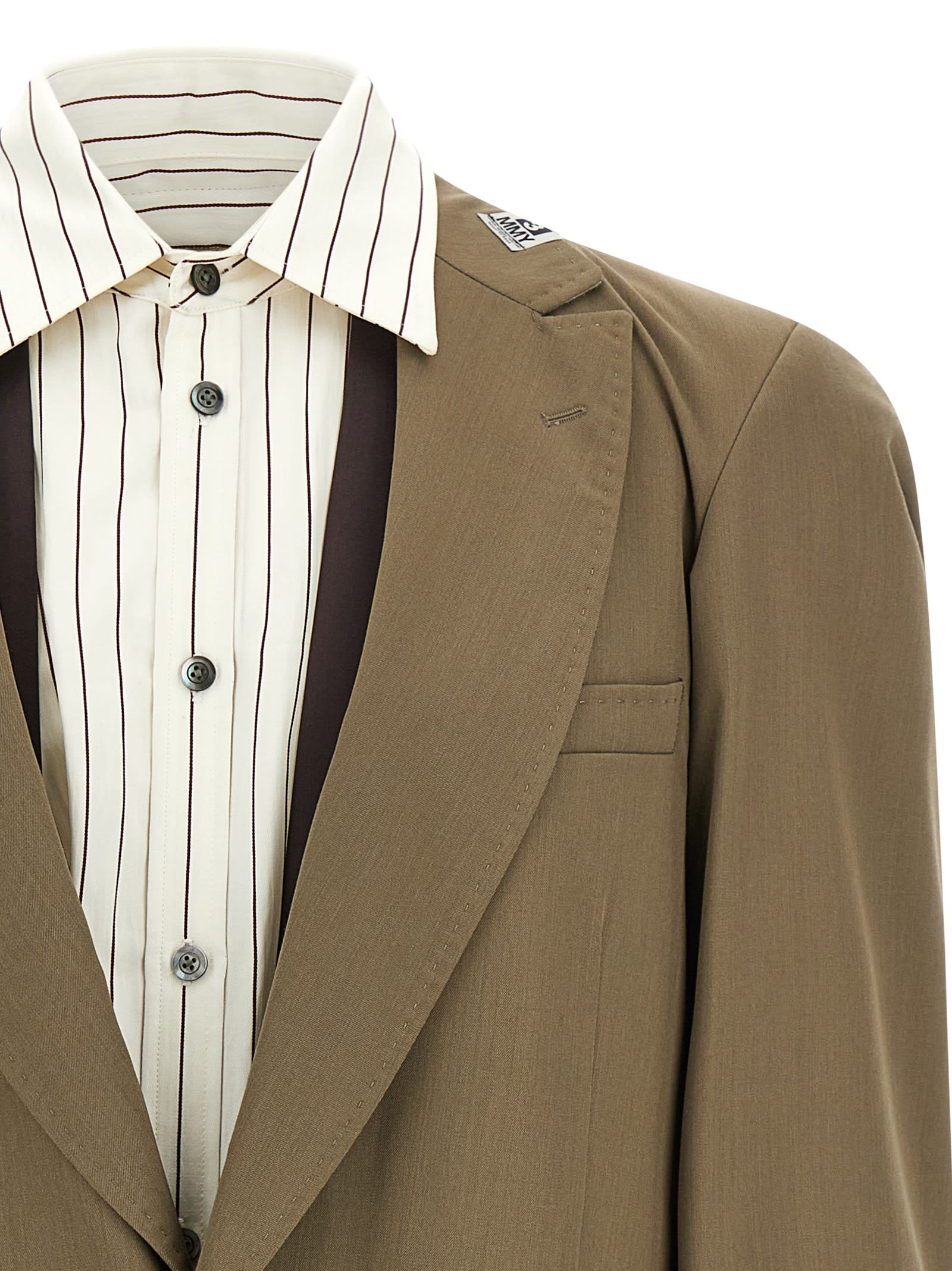 Miharayasuhiro Mix Layered Wool Gabardine Blazer Green In Brown