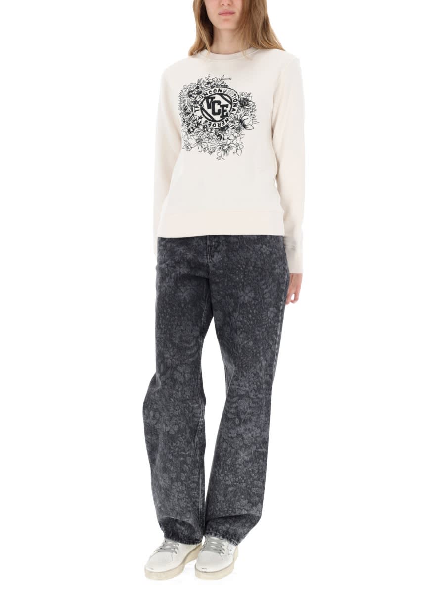 Golden Goose Straight Jeans With Floral Motif In Black