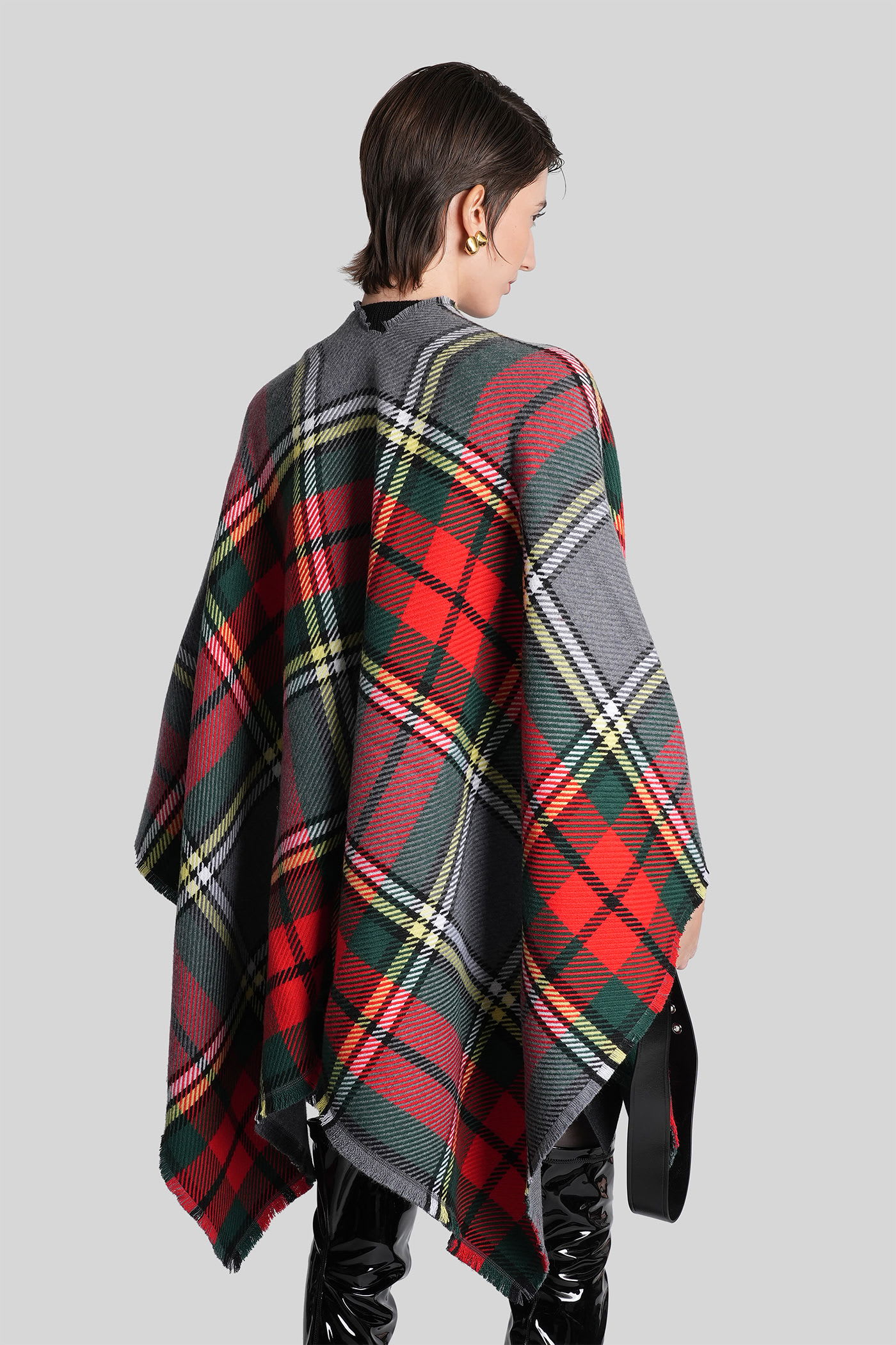 Vivienne Westwood Reversible Tartan Wool Poncho In Multi