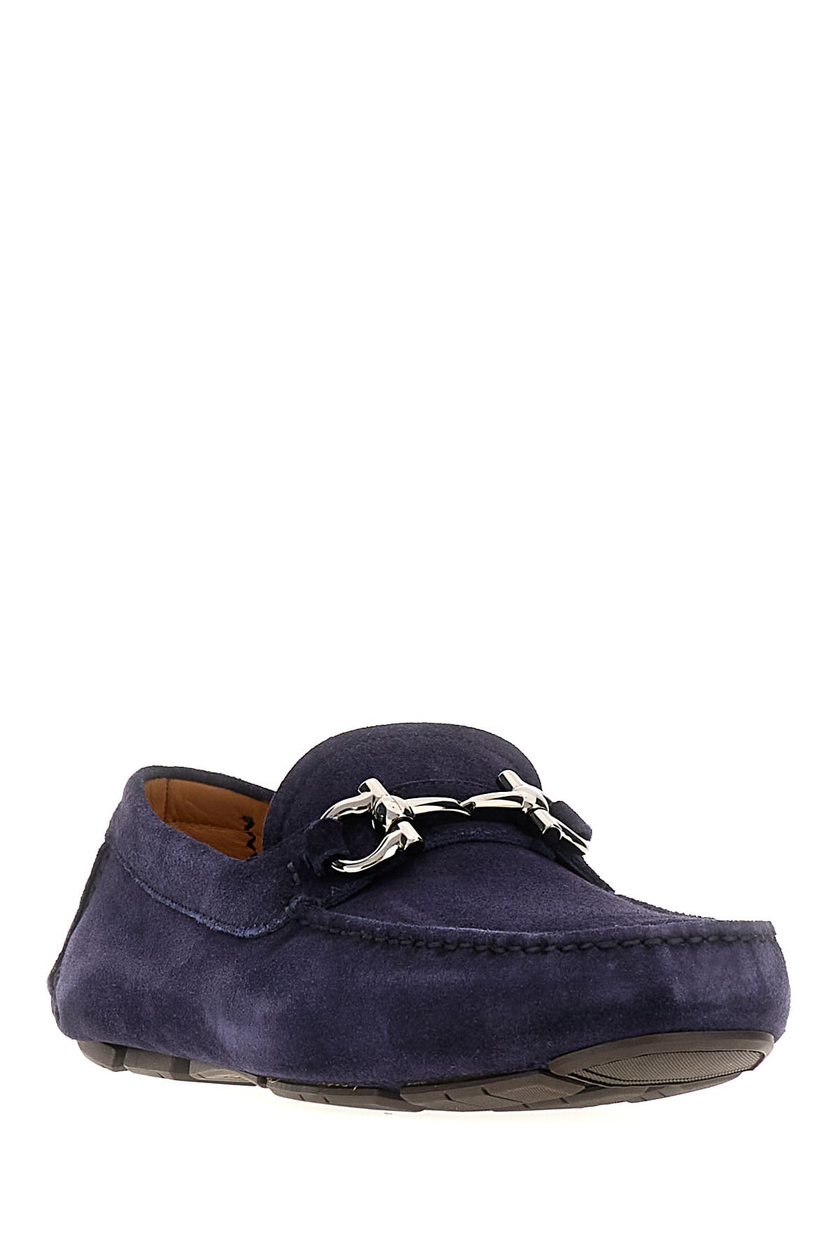 Shop Ferragamo Navy Blue Suede Loafers In 056