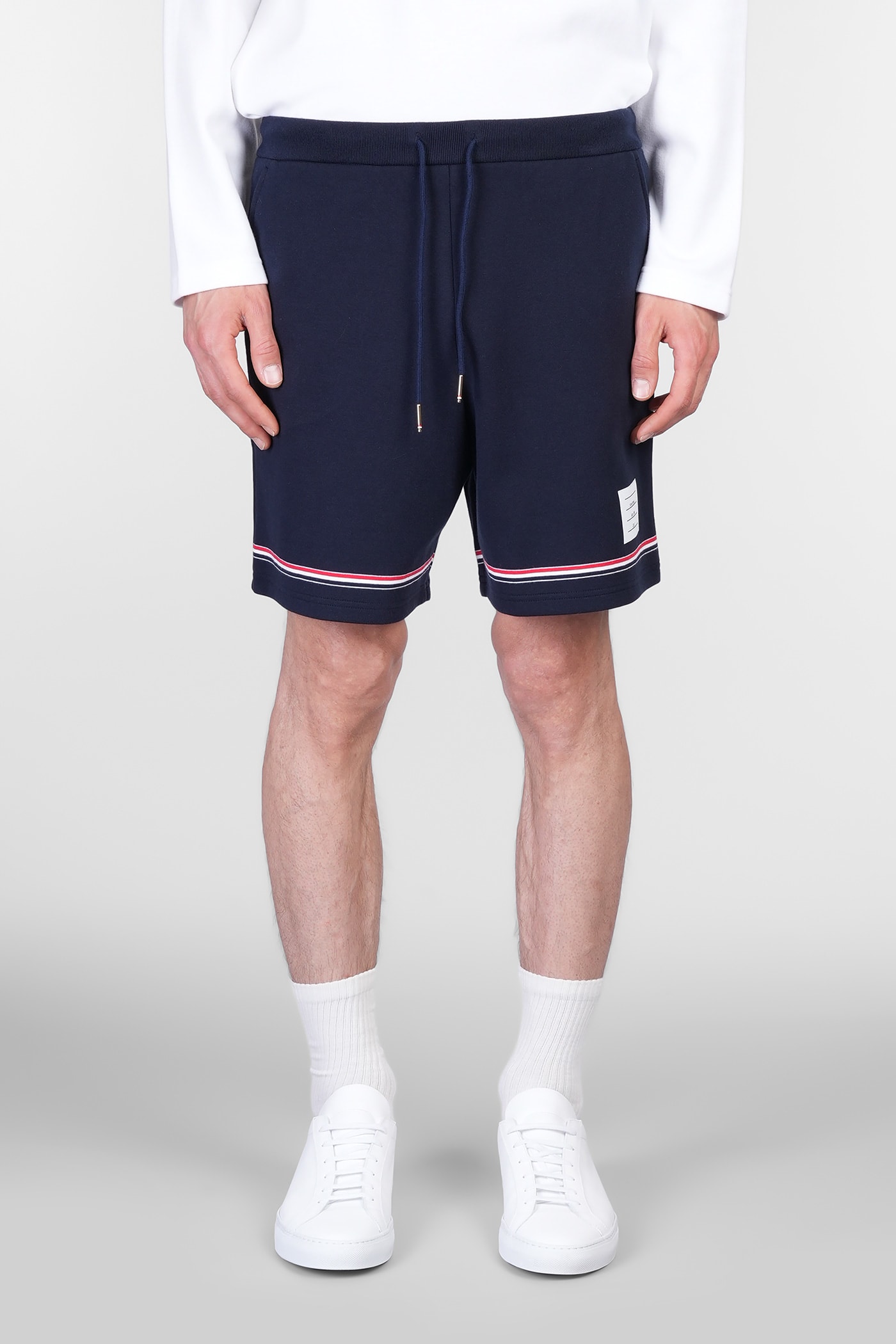 Thom Browne Blue Shorts With Elastic Waist With Drawstring And Rwb Striped Detail