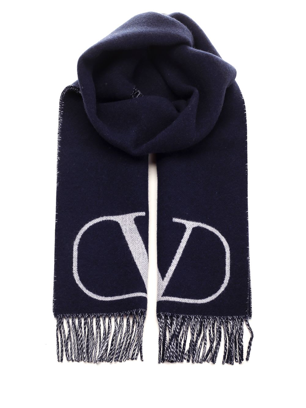 Shop Valentino Vlogo Signature Wool And Cashmere Scarf In Blue