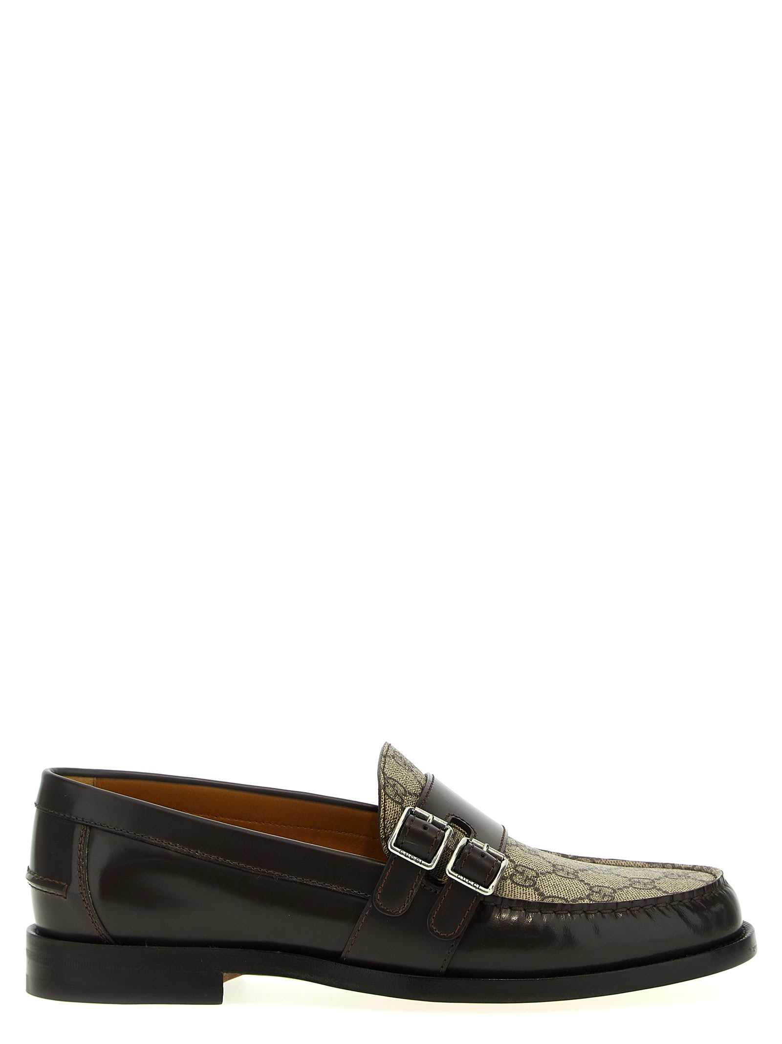 Shop Gucci Gg Buckle Loafers In Brown