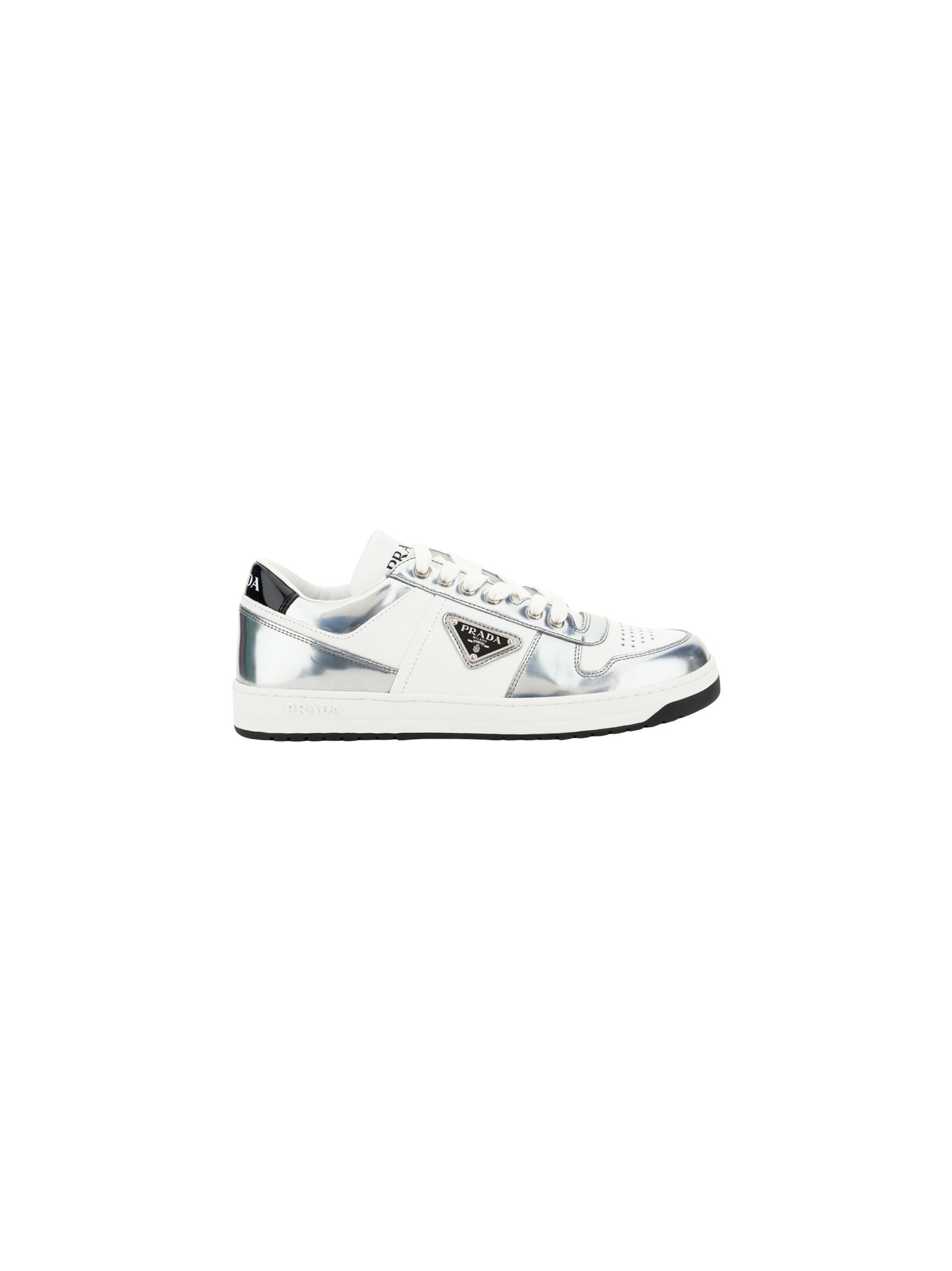 Prada Downtown Sneakers In Bianco+argento