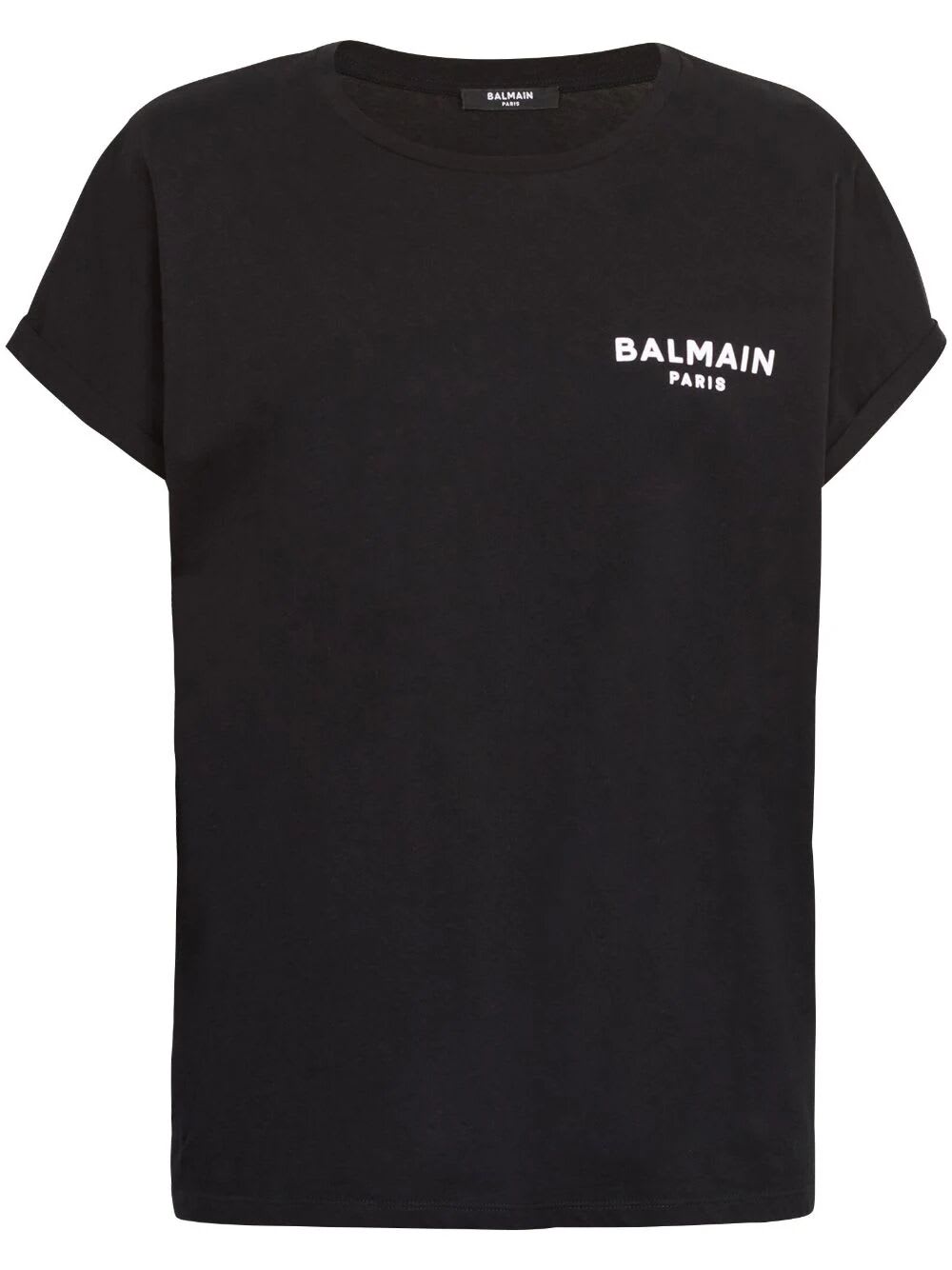 Shop Balmain Flock Detail T-shirt In Eab Noir Blanc