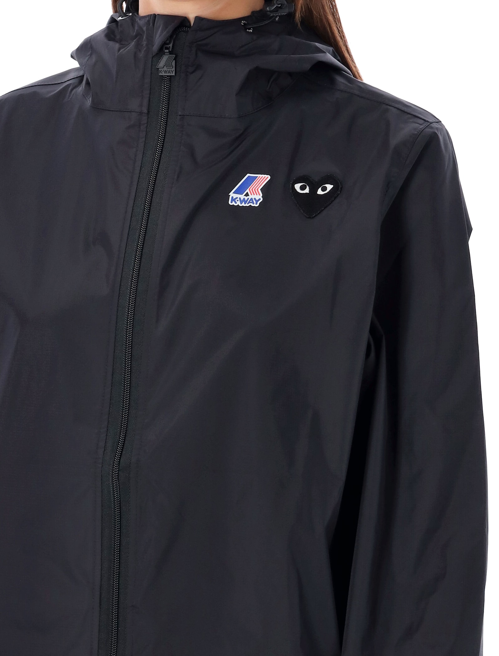 Comme Des Garçons Play Waterproof Zip Jacket With Hood In Black