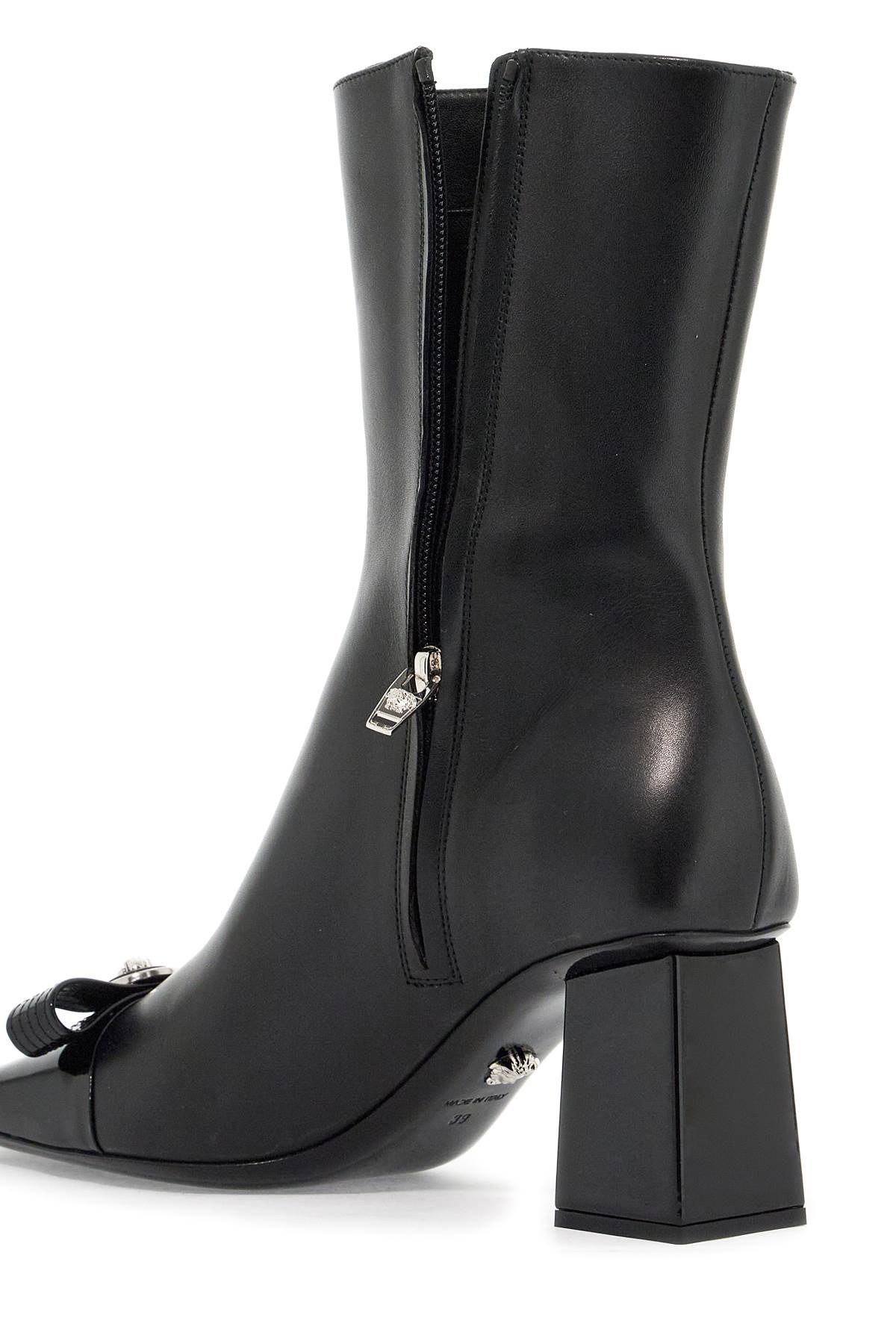 Shop Versace Gianni Ribbon Leather Ankle Boots With In Black-palladium (black)